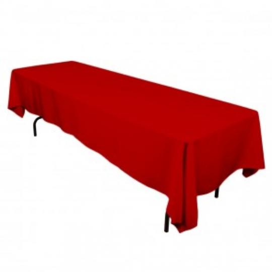Red rectangular table linen rental